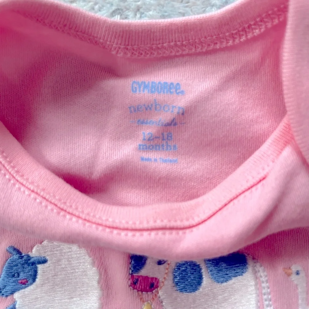 Gymboree Pink Farm Animals Onesie - Size 12-18 Months
